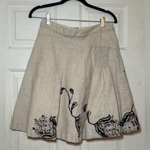 Anthropologie Elevenses Tan Floral Edge Wool‎ Skirt Size 8.
